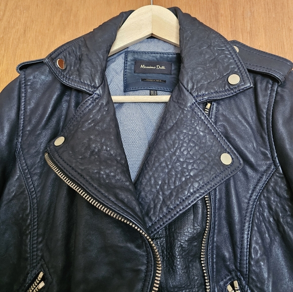 Massimo Dutti Leather Biker Style Jacket. Size S - Picture 6 of 11